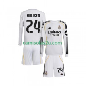 Camisolas de futebol Real Madrid Huijsen 24 Criança Equipamento Principal 2025/26 Manga Comprida